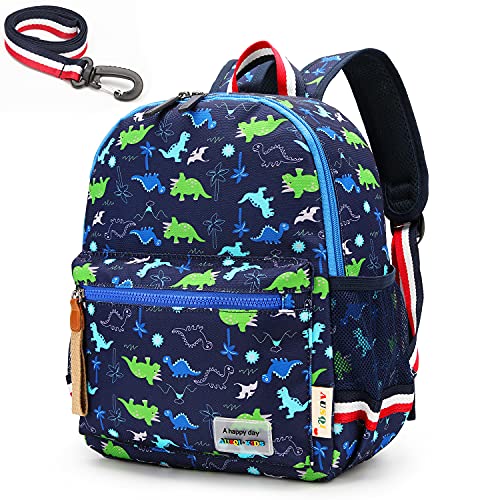 willikiva Cartoon Bus 12 Kindergarten Backpack for Kids Girls and Boys,Waterproof Preschool Toddler Backpack Wiht Leash and Safety Harness (Green Dinosaur)