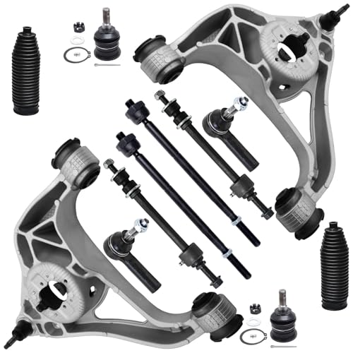 Image of Detroit Axle - RWD 12pc Front End Kit for 2013-2018 Ram 1500, 2019-2023 1500 Classic, 2 Lower Control Arms with Ball Joints 4 Outer Inner Tie Rods 2 Sway Bars 2 Upper Ball Joints 2 Boots Replacement
