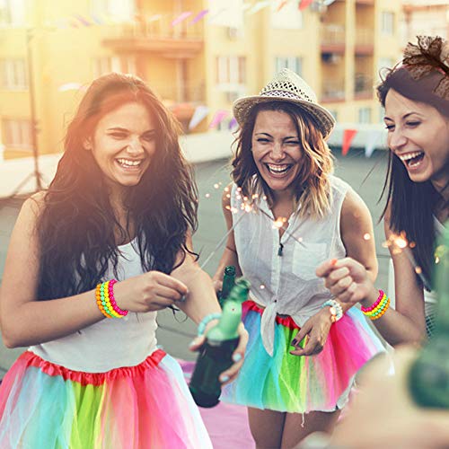 Shengyusuo-DE Verkleedaccessoires voor themafeest in de jaren 80-stijl, 14-delig, met regenboogkleurige tutu voor dames, meerkleurige neon parelkettingen - Image 3