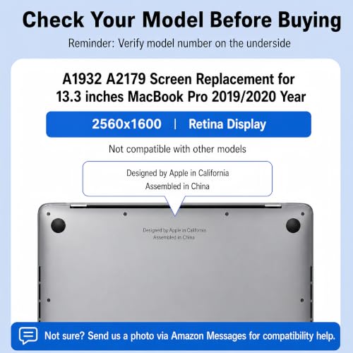 Image of A1932 A2179 Screen Replacement for 13.3 inches MacBook Pro 2019 /2020 Year 2560x1600 Replacement LCD Full Assembly for EMC 3302 3184 Silver