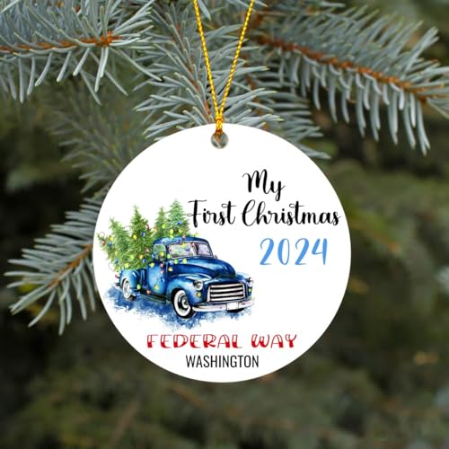 Christmas Decoration Ornament Tree Federal Way City Washington State - Federal Way WA Ornaments Rustic Home Decor Unique Xmas Gift Idea Family 3 inches White