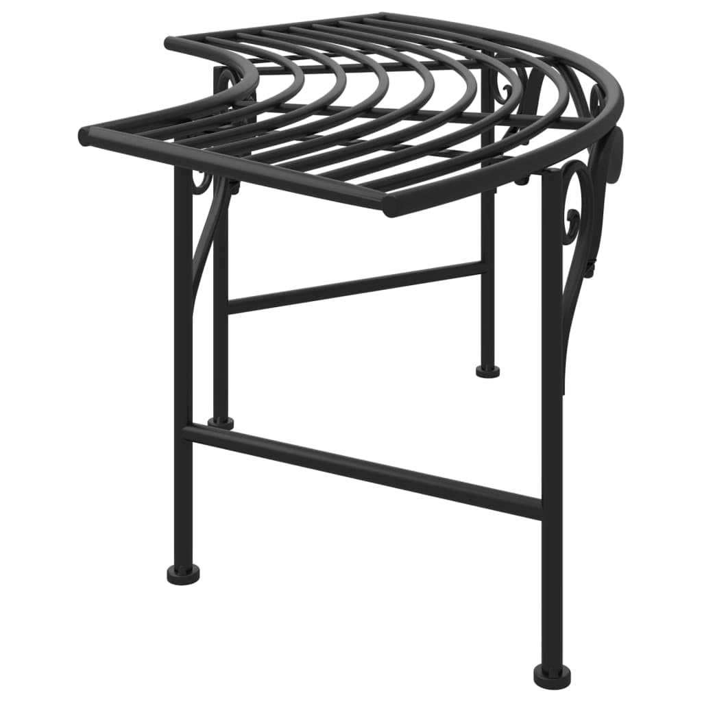 Banco de jardín semicircular de metal de acero 113 cm, color negro