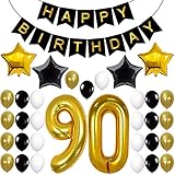 KATCHON 90th Birthday Decorations Party Supplies - Large Number 90 | Happy Birthday Banner | Black and Gold Balloons | 90th Birthday Party Decorations Kit | Great For 90 Year Old Party Supplies