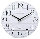 NIKKY HOME Farmhouse White Wall Clock - 12 Inch Quartz Battery Operated Vintage Wooden Decorative...