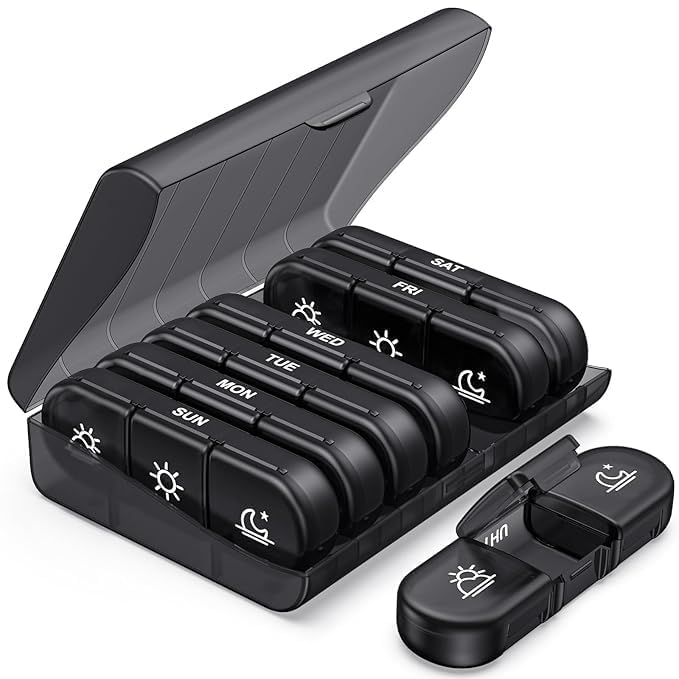 7 Day Pill Organizer Box, Weekly Pill Organizer with 3 Times Daily Compartments, Portable Medicine Storage Box for Tablets, Vitamins, Capsules & Supplements, Travel Pill Case with Secure Lid-image-39