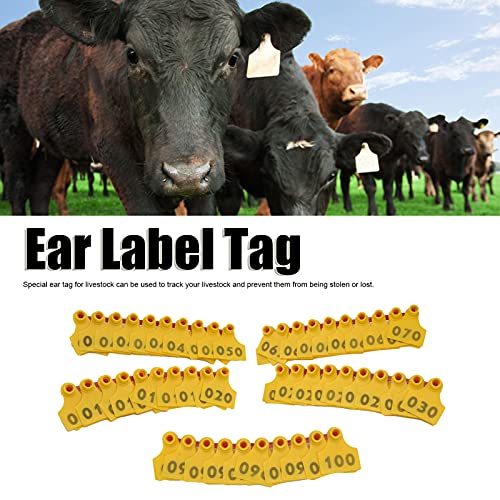 100 Unidades TPU Porco Vaca Etiqueta de Orelha Número 001-100 Acessório de Gado (Amarelo)