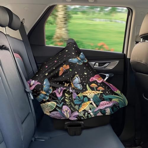 Image of Coldinair Mushroom Car Seat Cover for Babies Boys Girls,Floral Nursing Cover,Soft Stretchy Infant Carseat Canopy,Shopping Cart /High Chair /Stroller Covers
