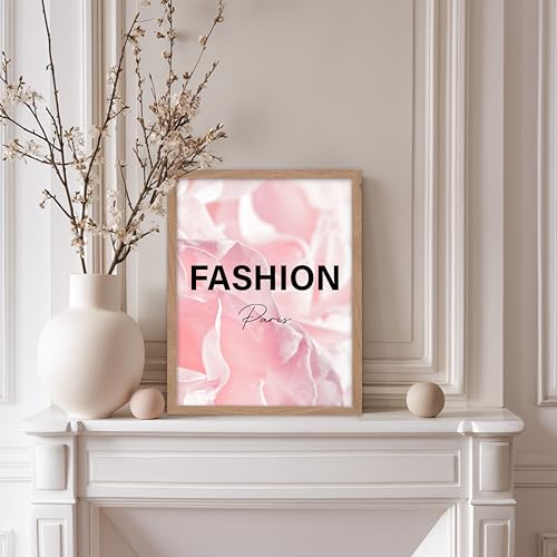 Image of Poster Master Fashion Poster - Paris Print - Pink Art - Trendy Art - Modern Art - Gift for Women & Fashionista - Luxury Haute Couture Decor for Living Room or Girl's Room, 11x14 Beige Framed
