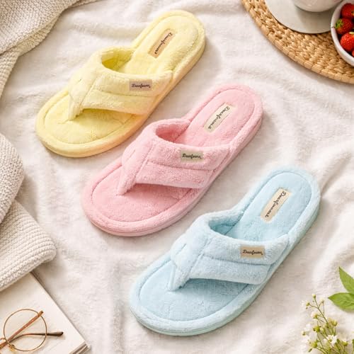 Image of Dearfoams Women's Melanie Colorblocked Microfiber Terry Thong Slipper