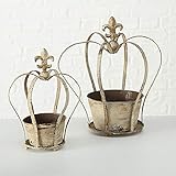 Kronen ideal zur Bepflanzung Home Collection Pflanztopf Rankhilfe 2er Set Krone mit französischer Lilie aus Eisen grau/beige H30-40cm