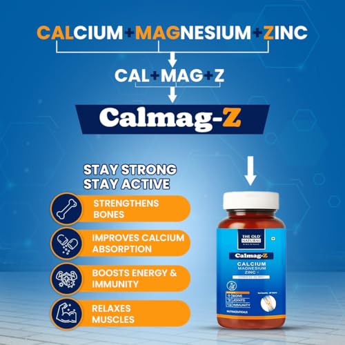 Image of Calmag-Z Calcium Magnesium Zinc Tablets with Vitamin D3 & K2 (MK7) | Bone Health, Joint Support & Immunity Support | Clinically Tested | 60 Tablets