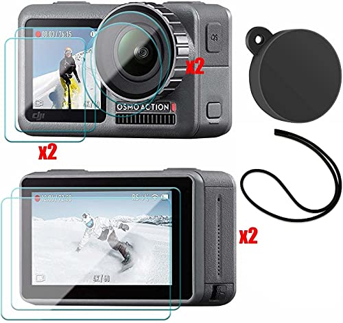 micros2u Pack de 7 Elementos Anti arañazos, Protectores de Pantalla de Vidrio Templado Ultra nítidos + Protectores de Objetivo + Tapa de Objetivo de Silicona para la cámara dji OSMO Action Cover