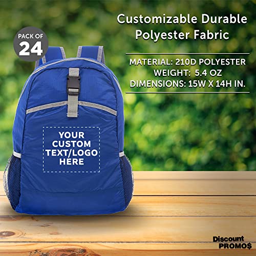 DISCOUNT PROMOS Custom Lightweight Travel Packable Backpacks Set of 24, Personalized Bulk Pack - Perfect for Camping, Outdoor Sports - Blue4