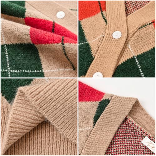 Image of Women's Long Sleeve Cardigan Sweater,Cute Y2K Top Knit Colorful Patterned V Neck Button Outwear S~XL