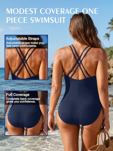 Image of KI LAPHEE One Piece Swimsuits for Women Tummy Control Bathing Suits Sexy Criss Cross Back Swimwear