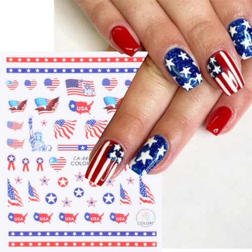 Sutaozhi SUTAOZHI-228 8Pcs 4Th Of July Nail Stickers Usa Statue Of Liberty Flag Star Fireworks Bow Nail Design Decals Patriotic Star Nail Art Stickers 3D Independence Day Nail Decals thumb #6