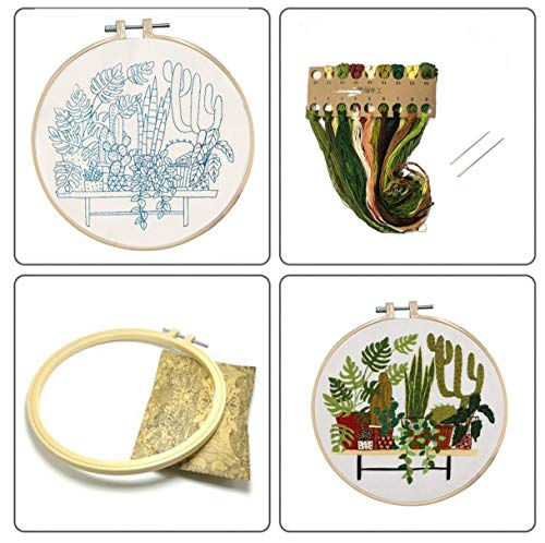 image for Louise Maelys Potted Plants Greenery Embroidery Kit Cactus Leaf Needle