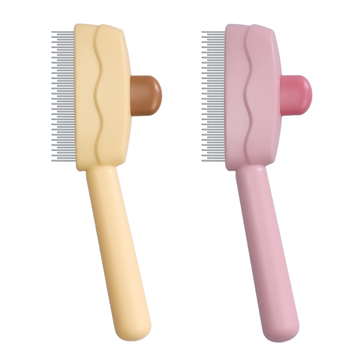 ETIALURE Cat Hair Comb for Massaging Grooming Brush for Cats and Dogs Fur Comb with Realease Button for Short Haired and Long Haired Pet (Yellow & Pink)