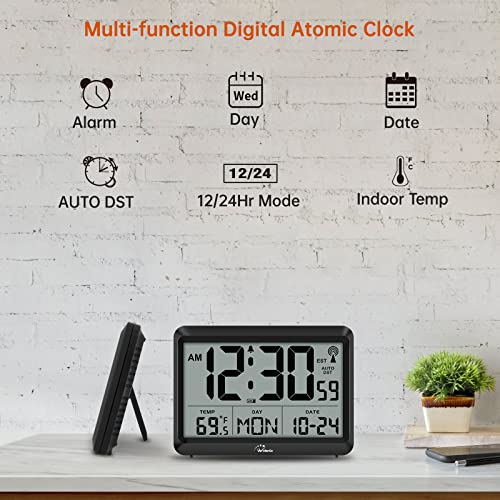 Wallarge Atomic Clock Battery Operated - Large Display Digital Alarm Clock With Seconds And Indoor Temeperature, 4 Time Zones, Dst #TOP5