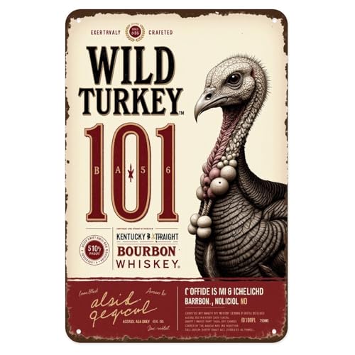Wild Turkey Bourbon Whiskey 101 Bar Decor Tin Sign Vintage Alcohol Metal Signs Print Aesthetic for Garden Yard Bar Porch Home Bedroom Kitchen Wall Art Decor Gift 8 X 12 Inch