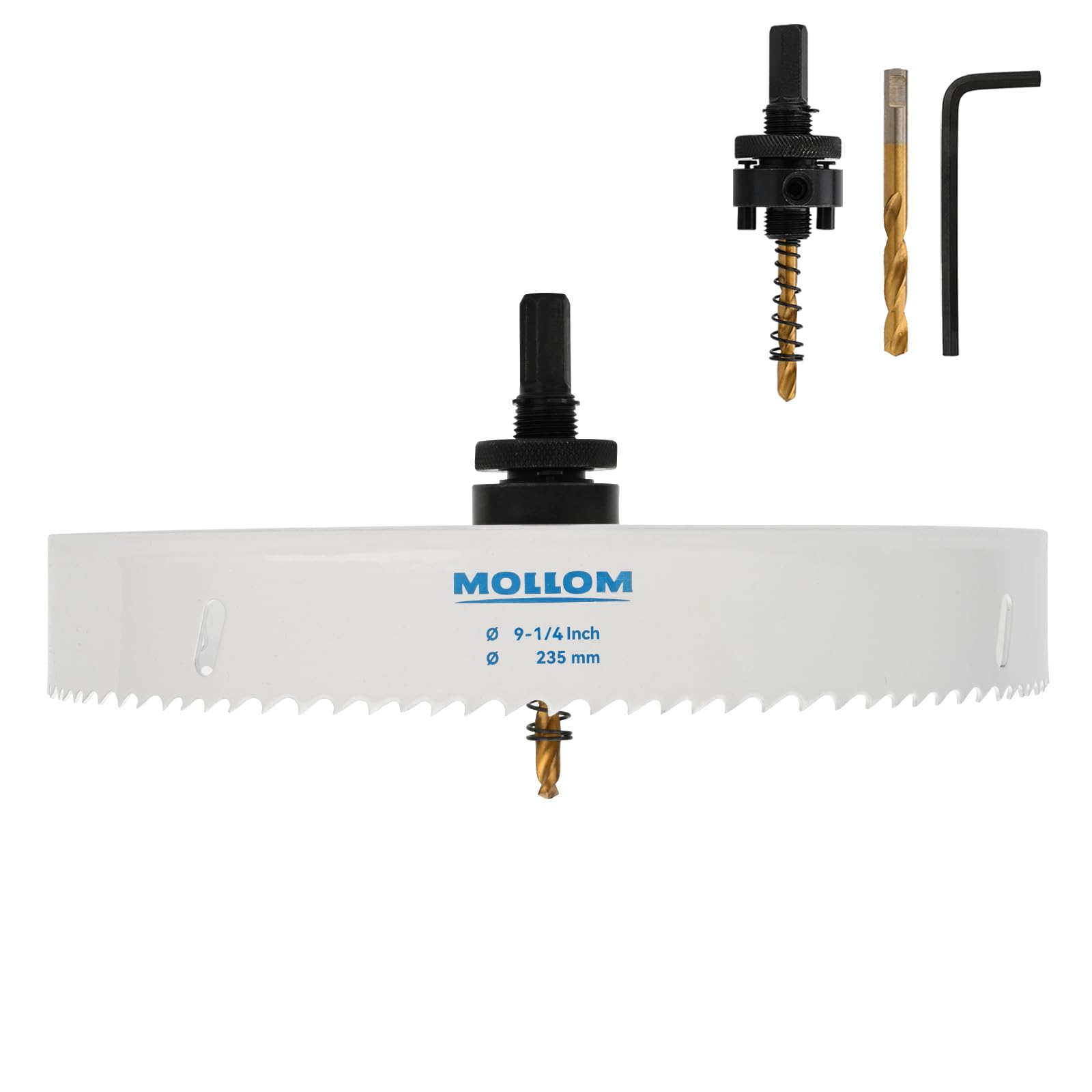 Mollom (235mm | 9-1/4") HSS M42 with 8% Cobalt BI-Metal Hole Saw with 2 Pilot Drill Bits & Arbor Smooth Cutting for PVC,Drywall,Wood,Plastic,Gypsum