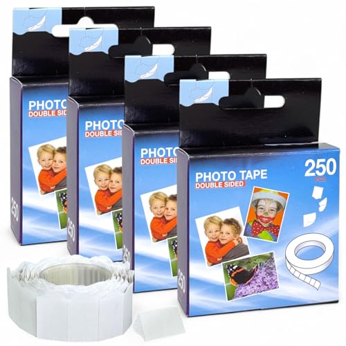 MIJOMA - MIJOMA Lot de 1000 pastilles adhésives double face pour photo, sans acide, résistantes à l'archivage, idéales pour les albums photo, le scrapbooking, les livres d'or et plus encore - Avec languette de