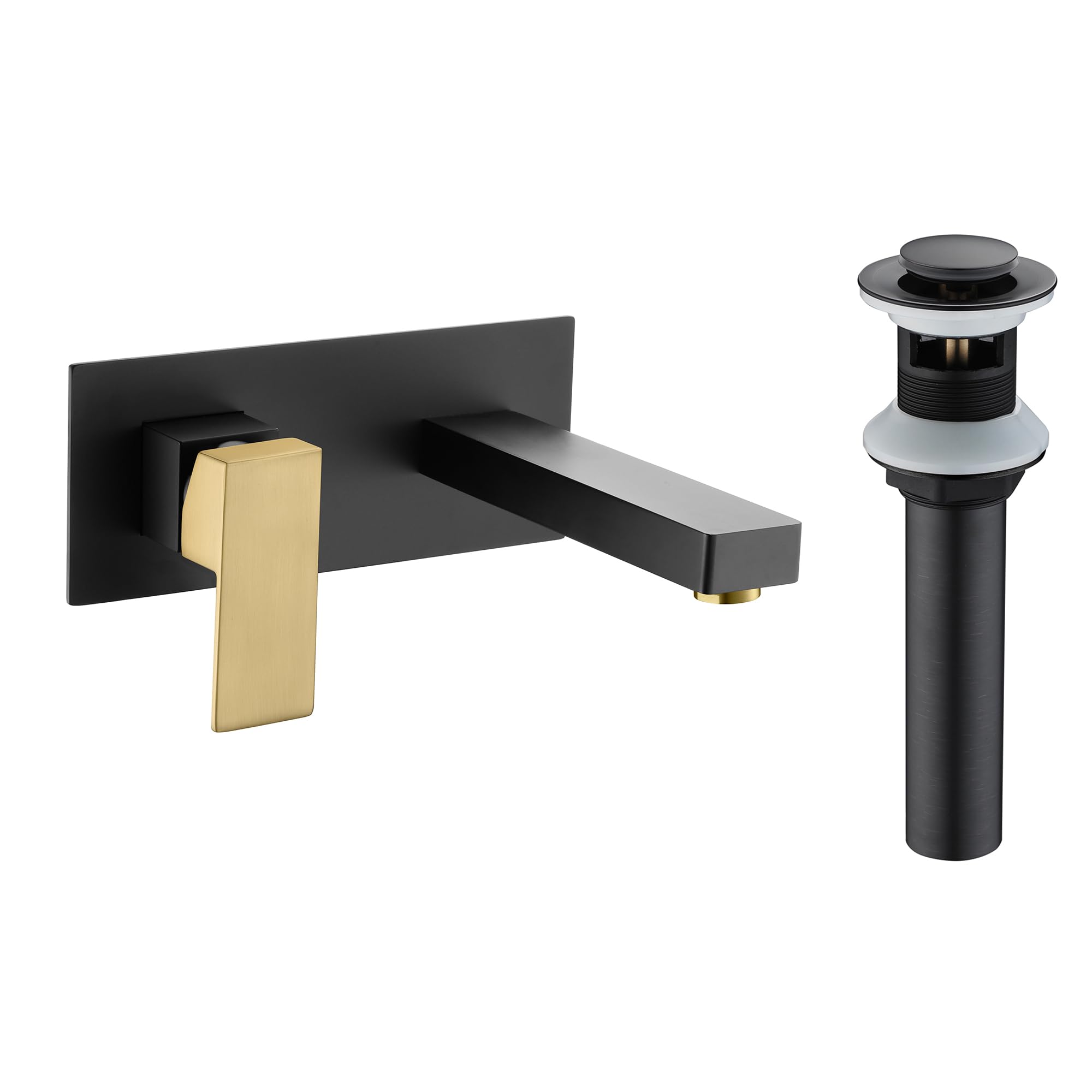 Nfusrxmbk Black/Gold Wall Mount Bathroom Faucet Left-Handed S1389i-Lh-Mg + Pop Up Drain S7306o