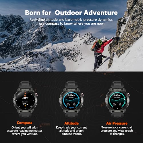 Military Smart Watches for Men Built-in GPS(Answer/Make Calls), 1.43" AMOLED Screen with Compass, Altitude, Barometer, 3ATM Waterproof, Fitness Watch with Health Monitor for Android iOS4