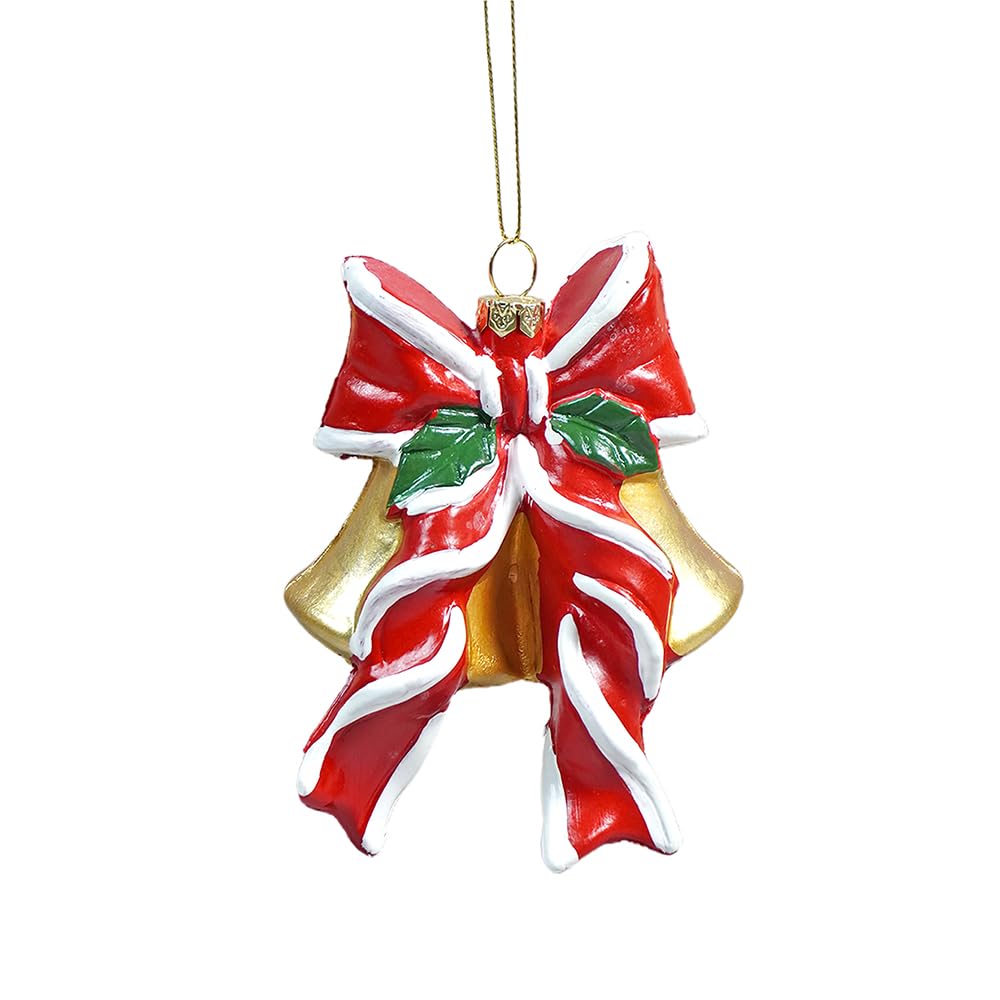 Little Surprise Box The Big Bow Golden Bell Hanging Christmas Tree Ornaments | Festive Holiday Décor for Xmas Trees | Elegant Hanging Decorations for Home & Christmas Party Celebrations