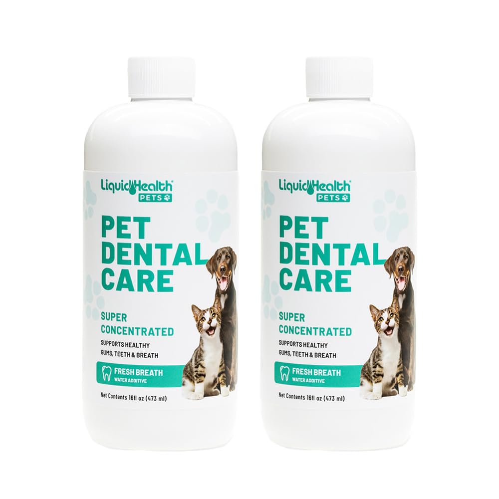 LIQUIDHEALTH Pet Dental Care Water Additive for Dogs & Cats - Fast Acting Pet Bad Breath Freshener, Dog Mouth Wash, Animal Oral Dental Rinse, Plaque & Tartar Teeth Cleaning Solution (2-Pack)