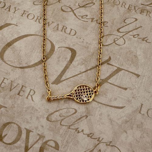 Sportybella Tennis Racket Pendant Necklace - 18K Gold Jewelry Gift for Women and Tennis Lovers, Sideways Racket Charm2