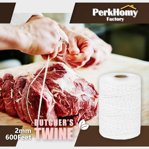 Image of SMART&CASUAL 600 Feet 2mm Cotton Butcher Twine String Soft Food Safe for Cooking Craft Baker Kitchen Meat Turkey Sausage Roasting Gift Wrapping Gardening Crocheting Knitting