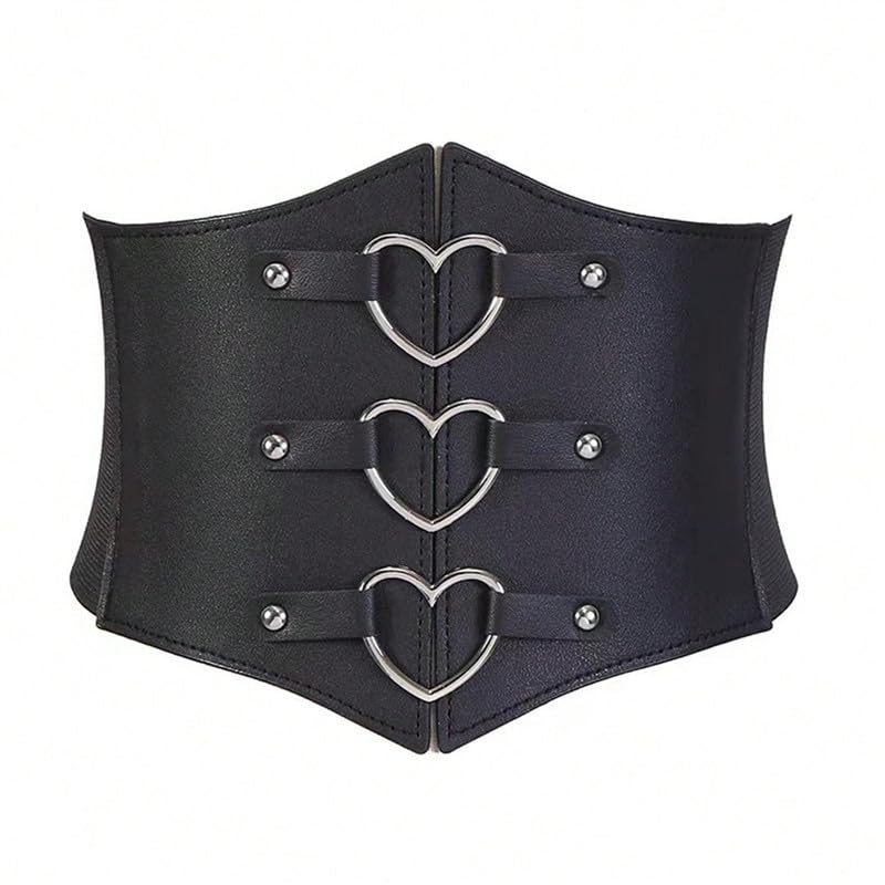 Elegant Women Corset Belt Heart-Ring Wide Elastic Waist Belt for Daily Cosplay Halloween Costumes