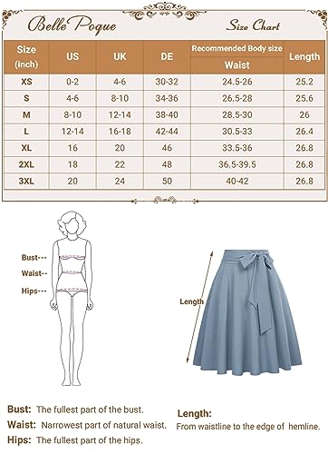 Belle Poque Women's High Waist A-Line Pockets Skirt Skater Flared Midi Skirts - Image 6
