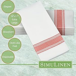   SimuLinen-Farmhouse-Bistro-White-Red-Stripe-Dinner-Napkins-Cloth-Like-Disposable-Napkins-Paper-Soft-Absorbent-Durable-Large-19x17-Box-of-60