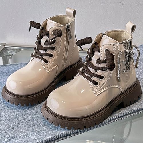 Girls Ankle Boots Lace Up Riding Boots PU Leather Side Zipper Lug Sole Ankle Booties Walking Shoes 4-11 Years2