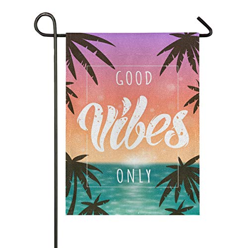VIKKO Good Vibes Only Palm Tree Garden Flag Home Outdoor Decor Small Yard Banner with Imitation...