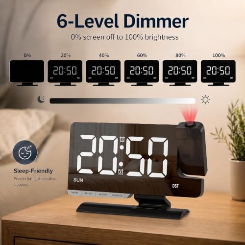 Projection Clock for Bedroom Ceiling, Black LED Mirror Digital Alarm Clock - Image 4