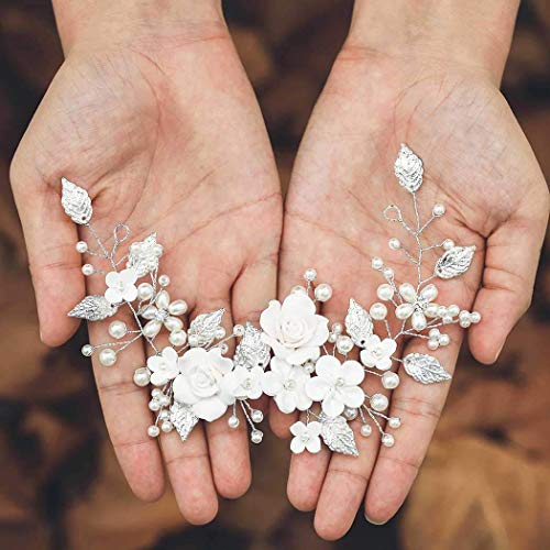 Casdre Flower Bride Wedding Hair Vine Pearl Bridal Headpiece Leaf Hair Accessories Hair Piece For Women And Girls (A Silver) #TOP1