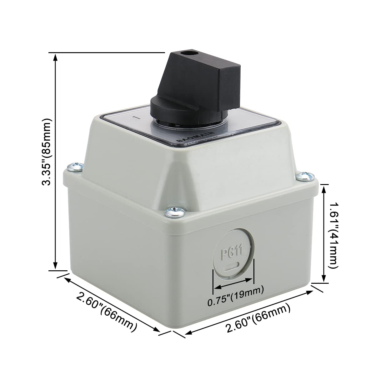 Baomain Universal Rotary Changeover Switch SZW26-20/D202.2D-S with Small Master Switch Exterior Box 660V 20A 3 Position 2 Phase (2.6