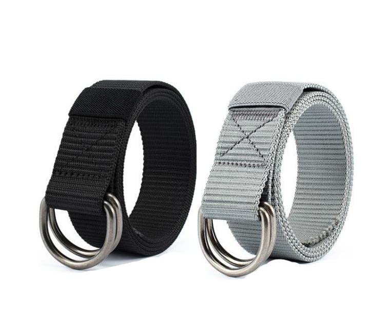 Casual Nylon Belts for Mens Women, Adjustable Double D-Ring Buckle Slide Carry Web Belt