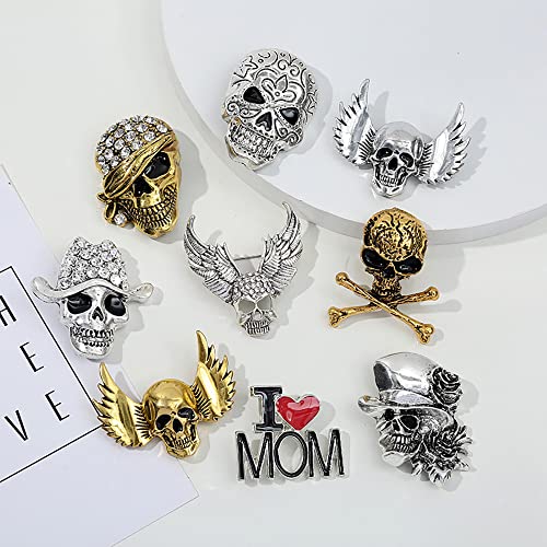 Image of Vintage Skull Head Brooch Pin Skeleton Rose Flower Pins Clip Lapel Shawl Sweater Scarves Dress Suit Backpacks Badge Hat Brooches Pins Fashion Halloween Jewelry Gifts for Women Girls Men Accessories