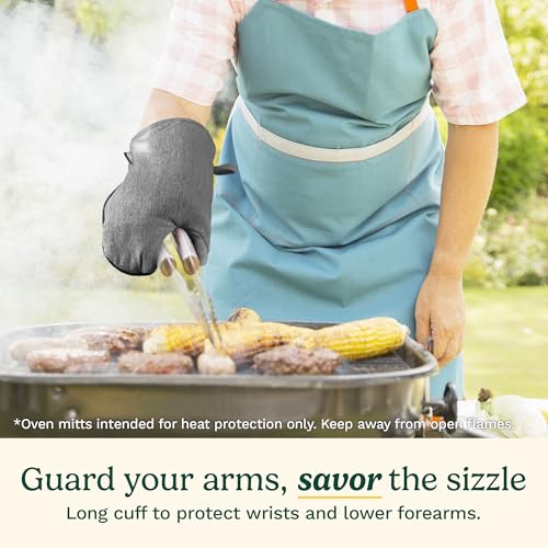 Image of Cuisinart Chambray Kitchen Oven Mitts, Heat-Resistant, 2-Pack, 7 inchx13 inch | Non-slip neoprene palm grips up to 350F, long cuff shields forearms, hang loop for storage, handles cast iron and grilling