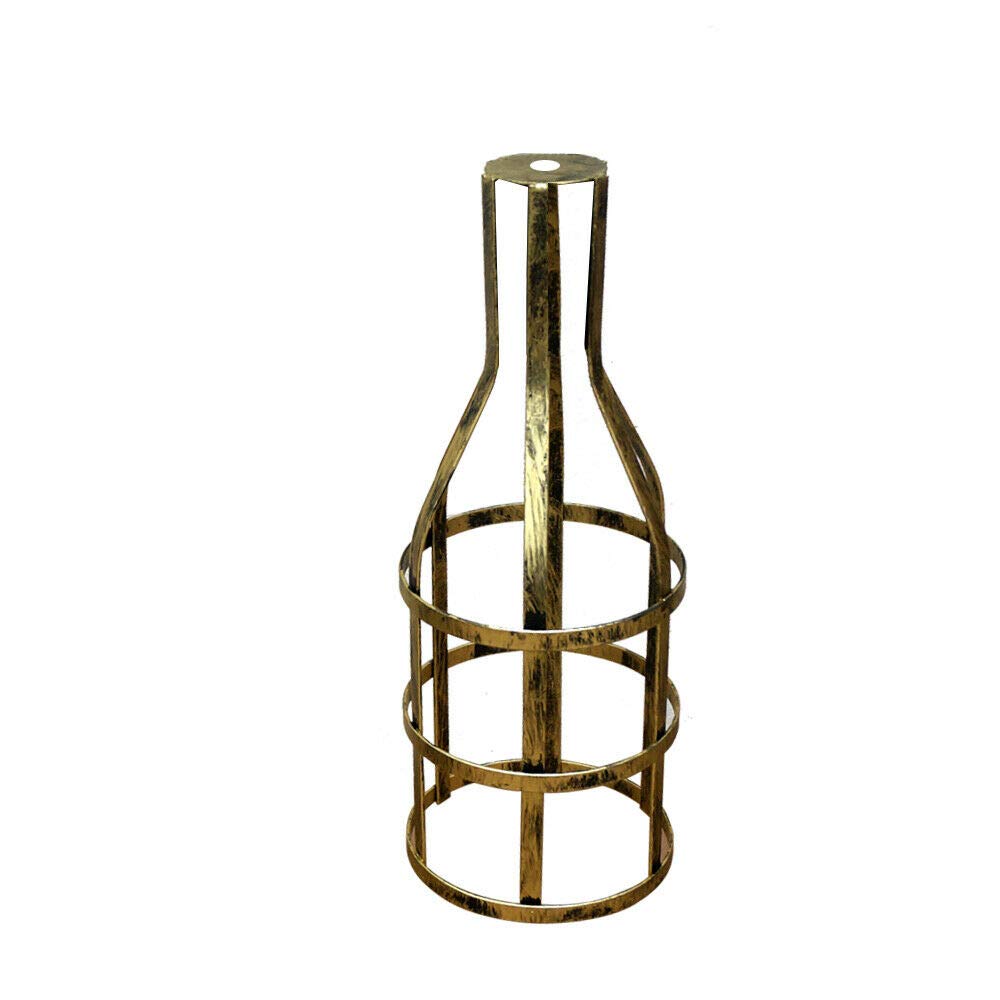 Industrial Iron Bird Cage Pendant Shade, Bottle Shape Vintage Brass — image 1