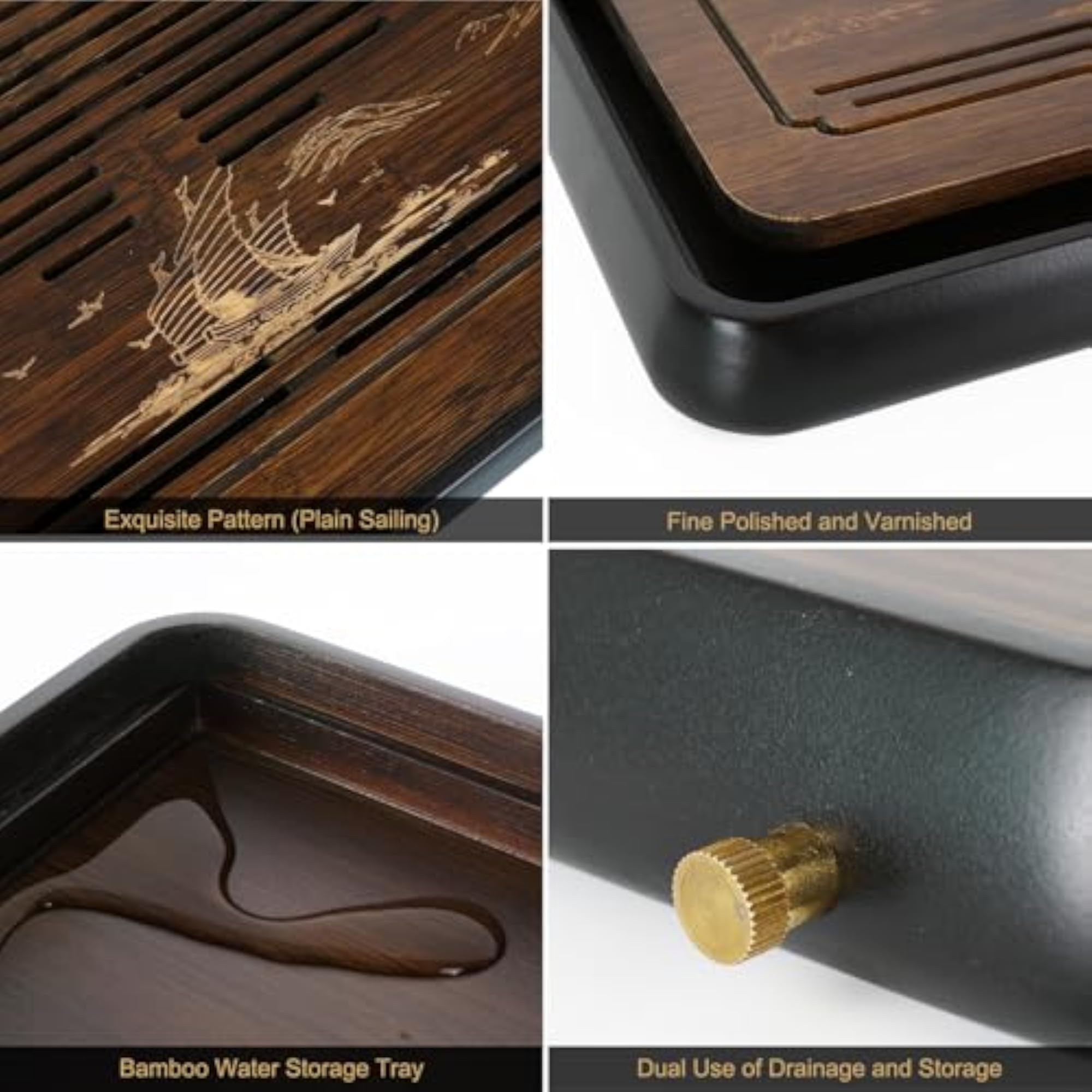 15 Inch Bamboo Gongfu Tea Tray, Elegant Tea Set