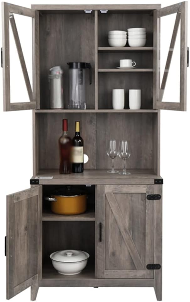 Tall Cabinet with 4 Doors with 8 Characters, Wine Glass Rack, 3 Internal Baffles, Adjustable Density Board Sideboard (D As Shown)