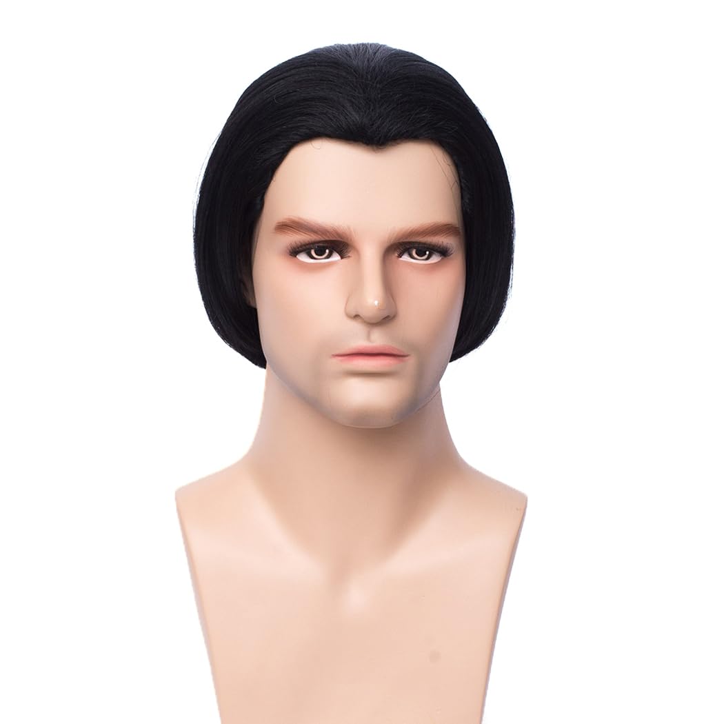 Męska Czarna Peruka, TOMIGO Krótka Czarna Syntetyczna Peruka Dla Mężczyzn Halloween Cosplay Costume Wig