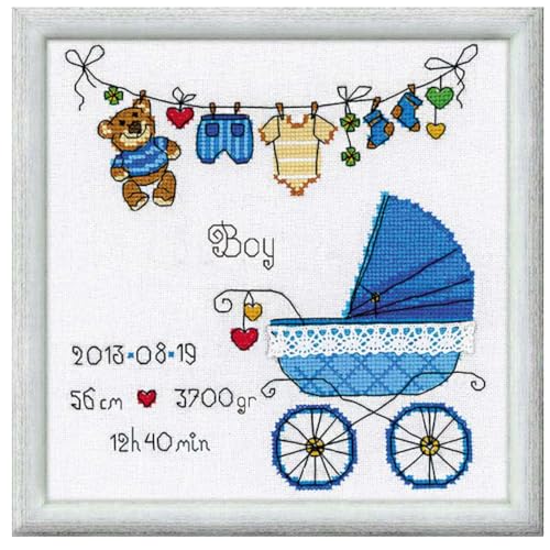 Image of RIOLIS - It's a Boy! 1418, Cross Stitch Kits 7,87 inch x 7,87 inch, Cross Stitch Kits for Beginners & Advanced, Crossstitching Kit Adult, Embroidery Counted Stitching Kit