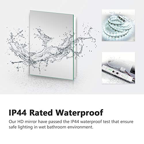 EMKE 1000 X 700 mm LED Illuminated Bathroom Mirror with built-in Bluetooth Speaker, Concealed Heated Demister and Touch Sensor, 6500K Cool Light, IP 44 Rated