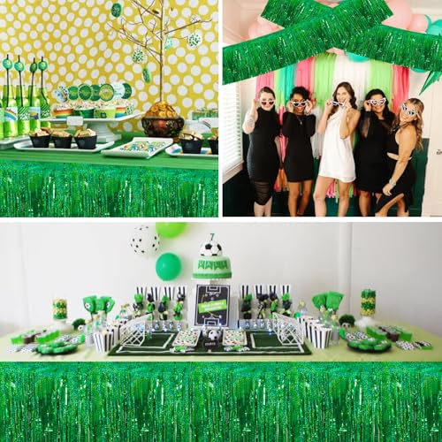 Image of BEISHIDA 3 Packs Metallic Foil Fringe Garland Laser Green Wall Hanging Tinsel Fringe Banners for Car Floats Bridal Shower Wedding Birthday Easter Graduation Holiday Party Decoration(30 Feet)